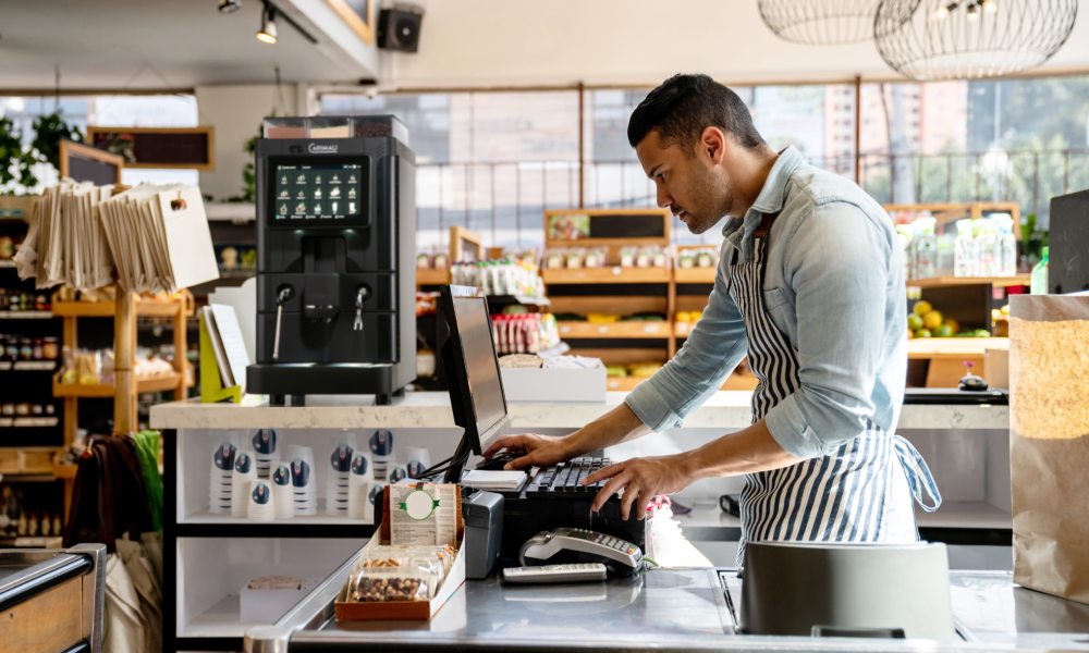 a superautomatic coffee machine in a grocery store